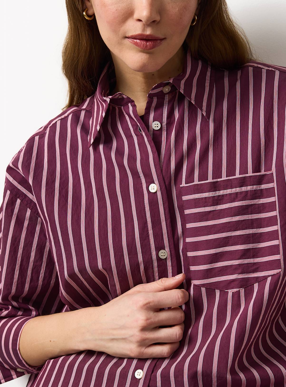 Dark Red Stripe Relaxed Long Sleeve Shirt 14 - Image 3
